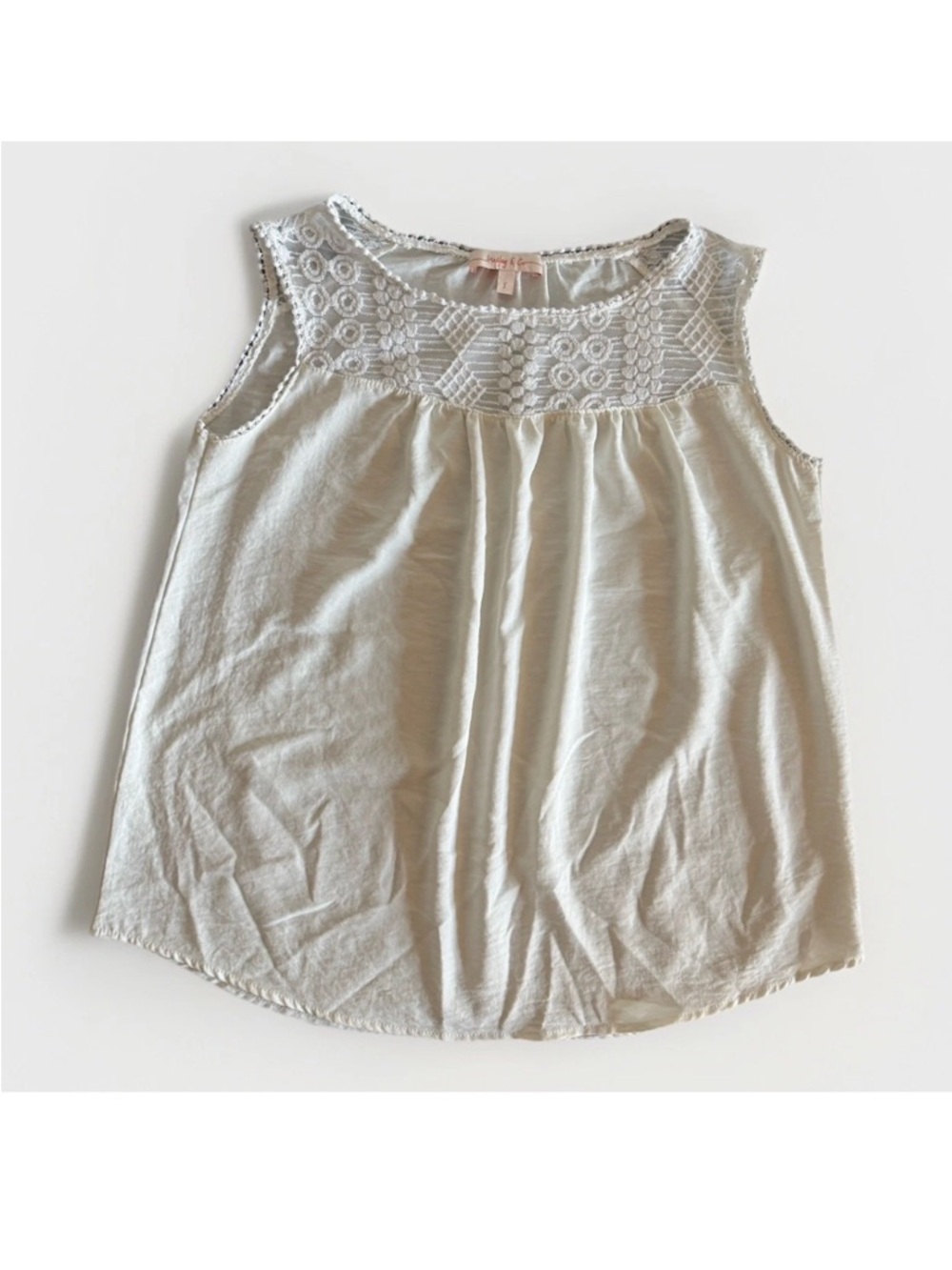Hailey & Co. White Lace Yoke Boho Tank‎ Top Sz S Crochet Tunic Boho
